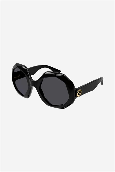 gucci black hexagonal sunglasses